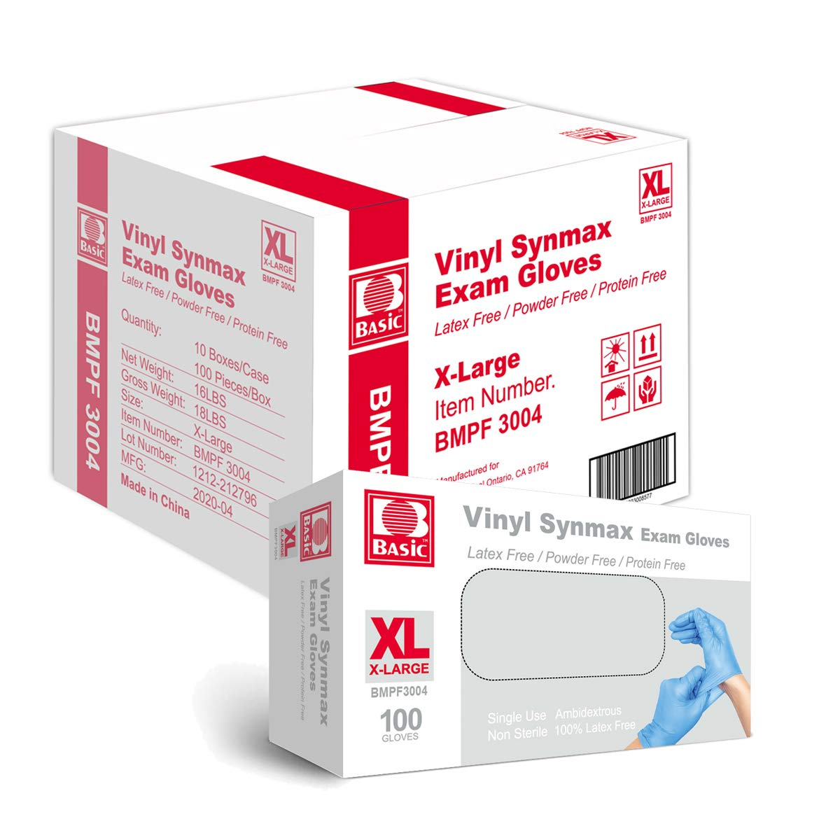 Basic Medical 4-mil blue latex-free powder-free Synmax Vinyl Exam Gloves - X-Large